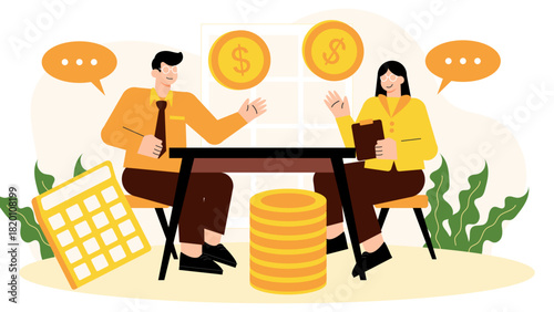 Business people discussing salary and benefits Flat Vector Illustration