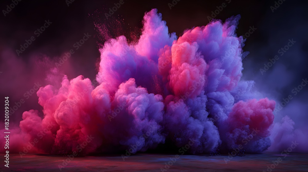 Fototapeta premium Vibrant Pink and Purple Smoke Cloud Explosion on Dark Background.