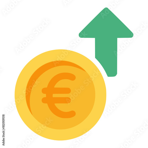euro coin with up green arrow flat color vector illustration template design