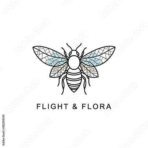 Elegant line art bee logo with decorative mosaic wings.