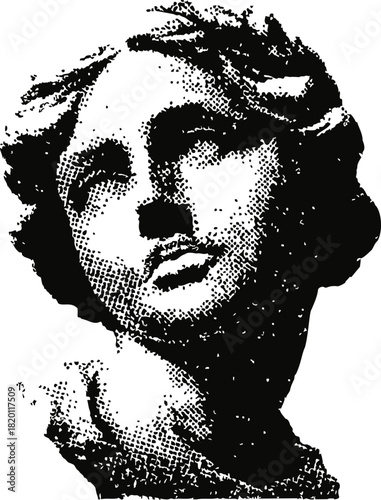 Classical sculpture head sketch, hand drawn style, detailed ancient Greek statue portrait. Vector illustration