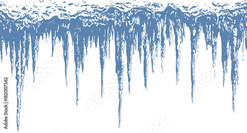 Icicles sketch hand drawn winter ice stalactites on roof edge. Vector illustration