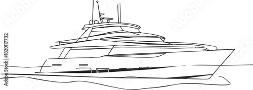 Yacht sketch hand drawn style with modern luxury boat profile on water. Vector illustration