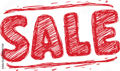 Sale text hand drawn sketch with red marker lines. Vector illustration