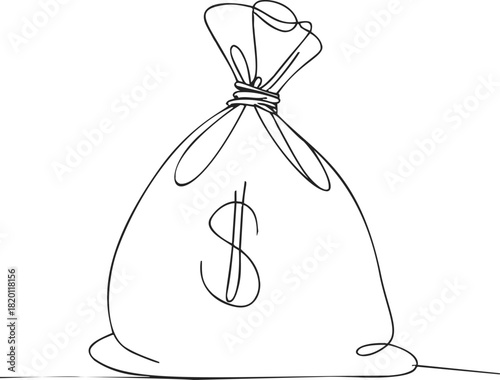 Money bag sketch hand drawn with dollar sign and tied top. Vector illustration