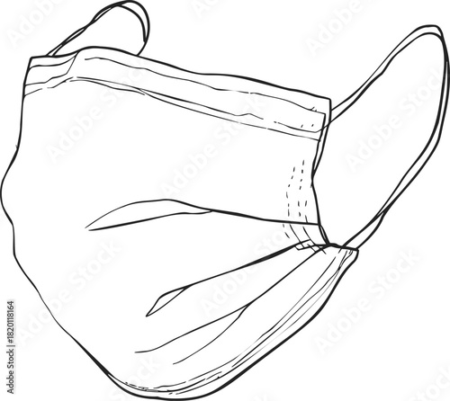 Face mask sketch hand drawn style with ear loops and pleats. Vector illustration