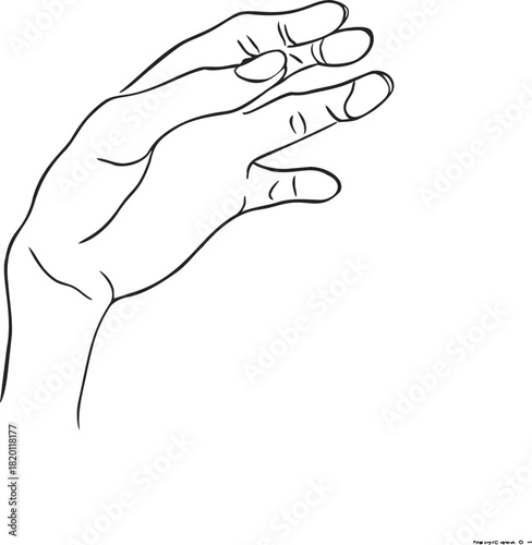 Hand sketch hand drawn line art with fingers slightly bent. Vector illustration