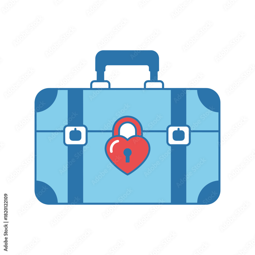 Obraz premium A blue suitcase with a red heart-shaped lock and handle.