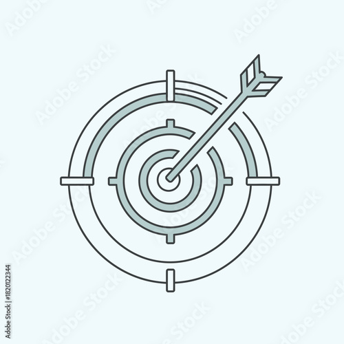 An arrow pierces a target's center demonstrating accuracy and achievement.