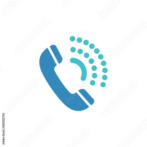 Blue telephone handset icon with radiating signal lines indicating a call.