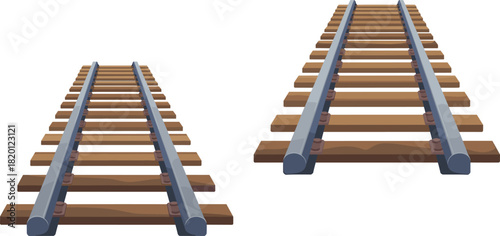 Railroad track optical illusion vector — black and white Ponzo effect illustration for perception studies, visual psychology, education, and design reference.