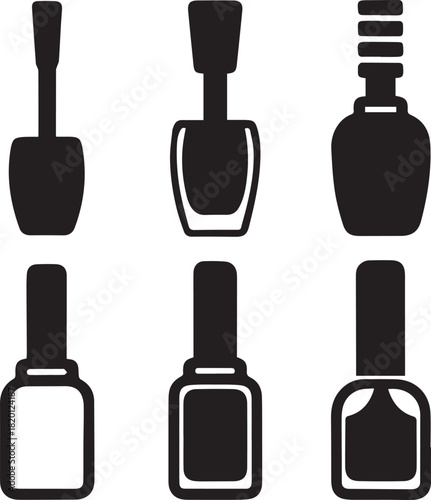 Nail Polish Bottle Silhouette Vector Set, Nail Polish Bottle Icon Bundle