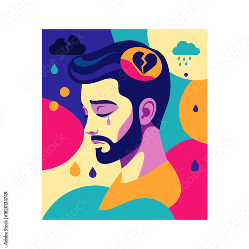 Sad Man Vibrant Mental Health Illustration