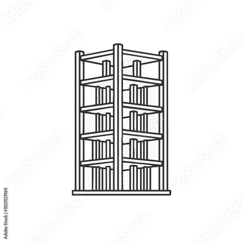 A detailed illustration showcases a corner bookshelf, filled with books, perfect for educational or library-themed design projects with a simple, clean aesthetic.