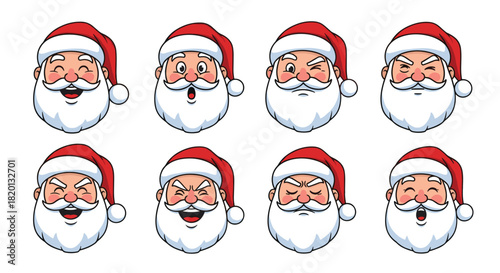 Santa claus faces with various expressions
