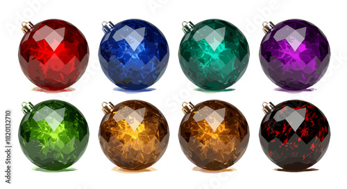 Collection of colorful faceted christmas ornaments