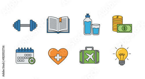 Set of essential lifestyle and daily activity icons