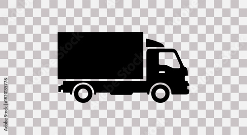 Black silhouette of a delivery truck on a transparent background