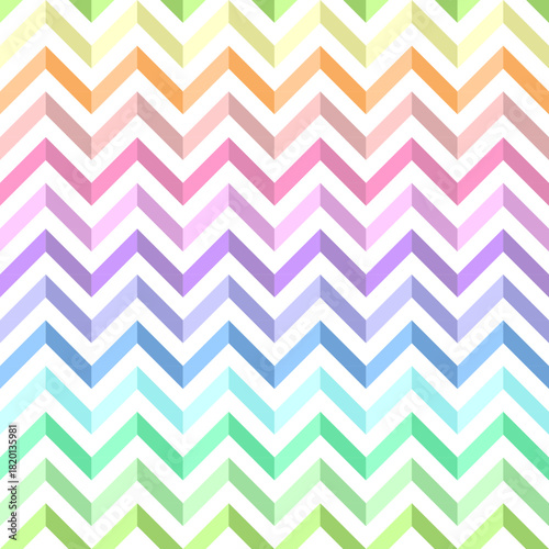 A seamless pastel rainbow pattern featuring bright green, blue, pink, orange, and yellow wavy, zigzag lines. Suitable for fabric, skirts, dresses, rugs, tiles, or decorative paper.
