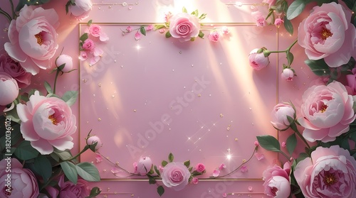 Pink roses background with free space and warmth light for card or ad