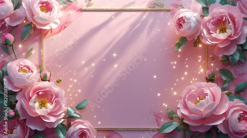 Pink roses background with free space and warmth light for card or ad