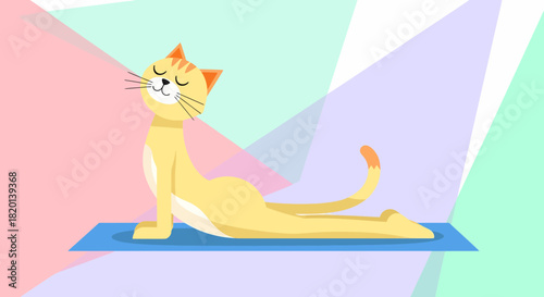 Cute Cat Doing Yoga Upward Facing Dog Pose Illustration