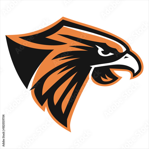 Aggressive orange and black eagle mascot head logo