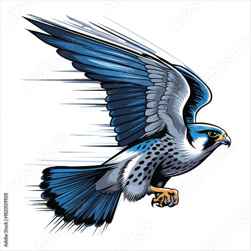 Dynamic illustration of a peregrine falcon in mid flight