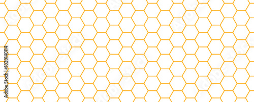 Seamless honeycomb pattern texture. Golden honey beehive mosaic shape wallpaper. Yellow repeated hexagon grid background. Repeating outline geometric hexagonal structure. Vector backdrop