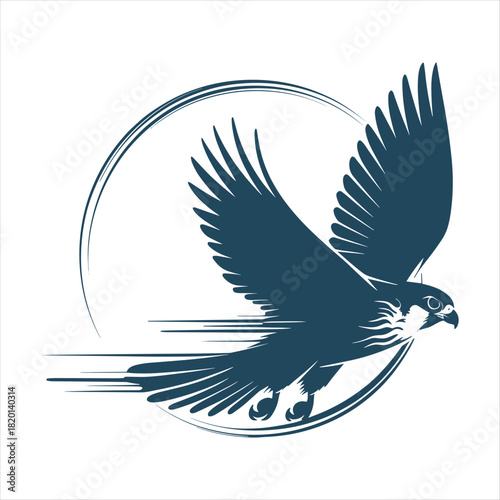 Majestic falcon soaring through a circular emblem