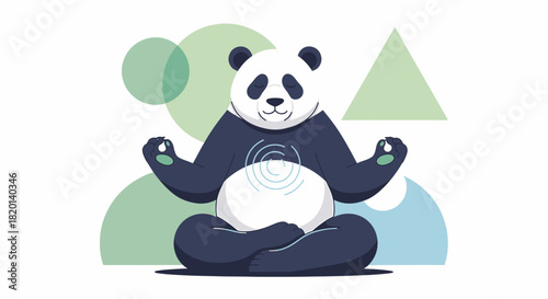 Zen Panda Cartoon Character Meditating with Geometric Shapes Calmly