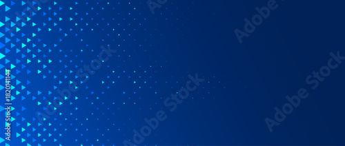 Blue neon triangle texture. Glowing arrow geometric background. Tech triangular mosaic pattern wallpaper. Navy arrow halftone gradient for business booklet, science poster, healthcare banner. Vector