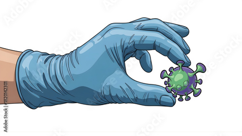 Holding the Threat A Glove Grips a Coronavirus Molecule in Detailed Illustration