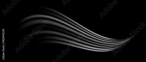 White wind lines effect. Air stream flow wave motion trace. Light curved speed element. Swoosh and swirl stripe path design illustration. Fresh air conditioner blow concept. Vector twirl background 
