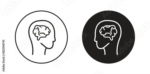 Human head silhouette with brain icon, thinking, innovation symbol isolated on transparent background, Human head with brain PNG, vector illustration.

