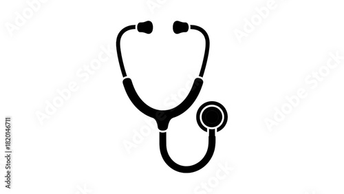 Vector illustration of black silhouette icon of a stethoscope, a medical instrument used for auscultation, isolated on transparent background