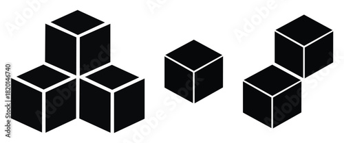 Stacked Cubes Vector Icon Set – 3D Cube Symbols for Creative Thinking, Puzzles, and Web DesignWeb