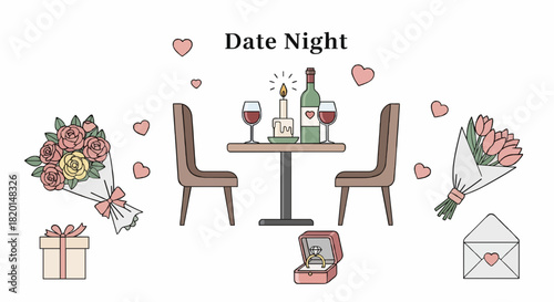 Vector illustration containing romantic dating elements