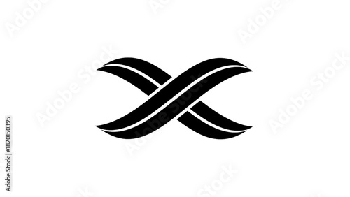 Vector illustration of black stylized infinity symbol or abstract cross shape isolated on transparent background