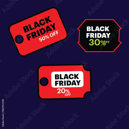 Black Friday Ribbon Banners with Discount Offers Bright Color Full Sale Labels and  Typography
