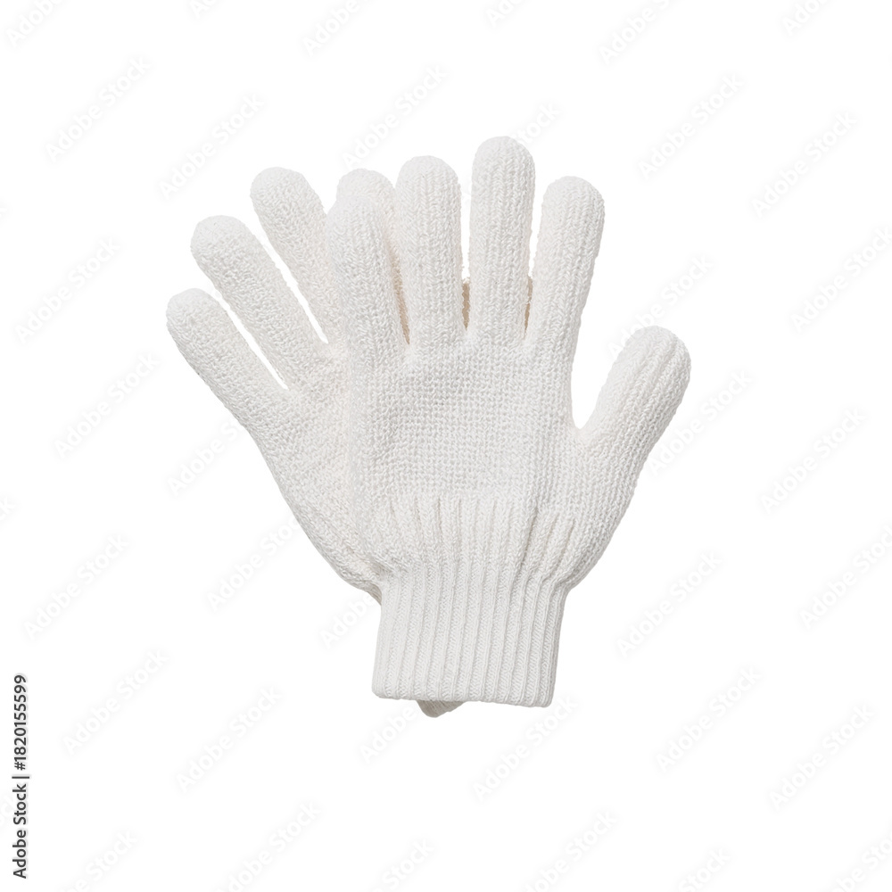 Obraz premium Pair of knitted white gloves against a stark black backdrop offering protection