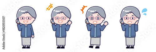 スマートフォンを使う「私服のシニア」の女性