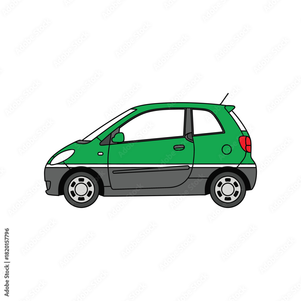 Obraz premium Green compact city car illustration isolated on white background