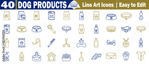 Dog products line art icons, easy to edit, set for promotion and decoration, vector illustrations. 