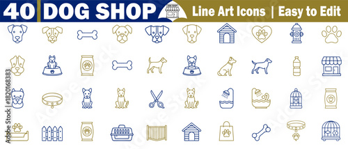 A big set of linear style illustrations representing a pet shop for dogs, easy to modify vector. 