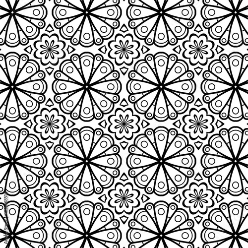 Intricate Black and White Floral Mandala Seamless Pattern