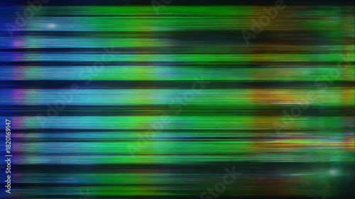 Abstract digital background with horizontal color bars and glitch effect.