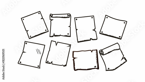 Roughly cut paper scraps vector illustration with old paper texture and curled edges