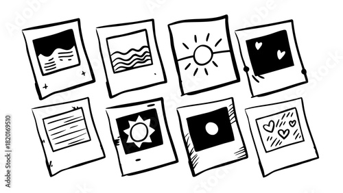 Hand drawn sketchy polaroid photo collection vector illustration elements scalable