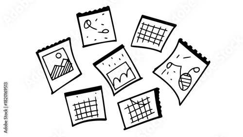 Hand drawn memo scraps with doodles and torn edges vector illustration